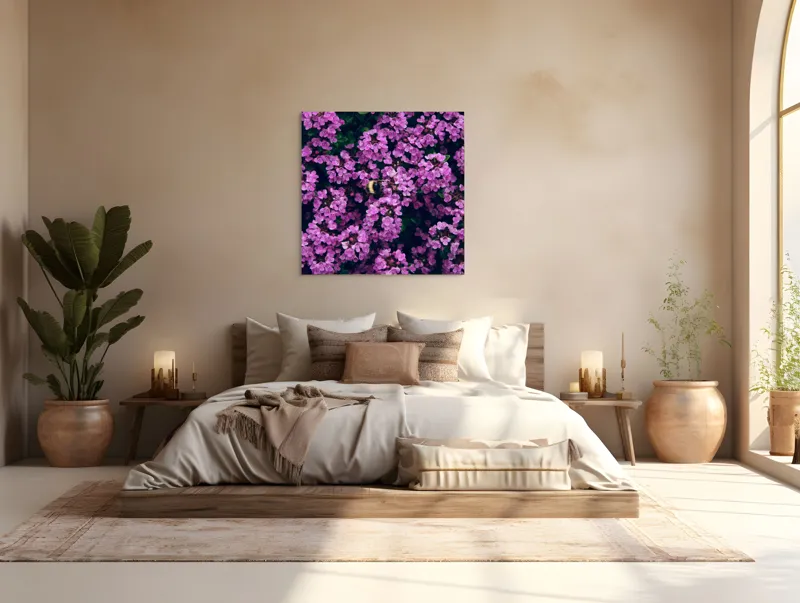 Tablou Canvas, "Albine printre florile de liliac", Flori, Mov, Albina, Natură, Delicat, Viu, Plante, Verdeață, 100 x 100 cm – poza 4
