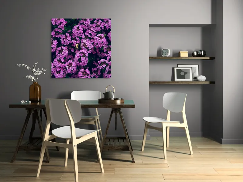 Tablou Canvas, "Albine printre florile de liliac", Flori, Mov, Albina, Natură, Delicat, Viu, Plante, Verdeață, 100 x 100 cm – poza 6