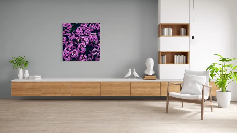 Tablou Canvas, "Albine printre florile de liliac", Flori, Mov, Albina, Natură, Delicat, Viu, Plante, Verdeață, 100 x 100 cm – poza 8