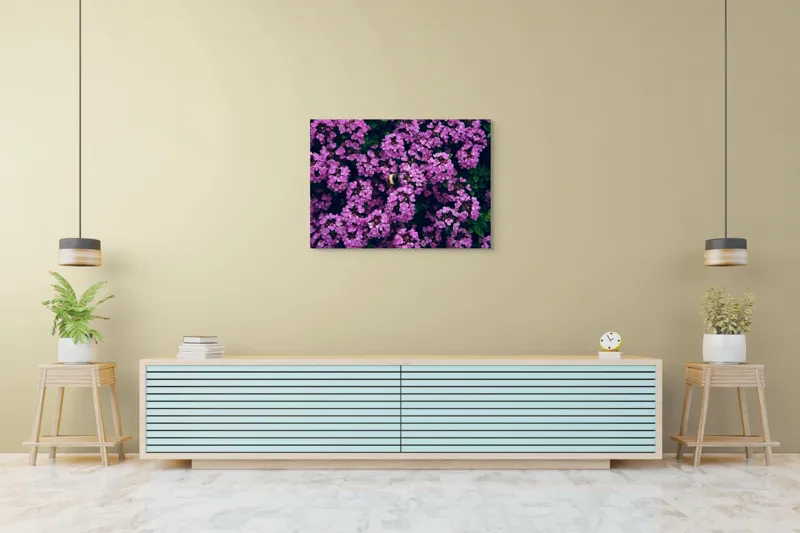 Tablou Canvas, "Albine printre florile de liliac", Flori, Mov, Albina, Natură, Delicat, Viu, Plante, Verdeață, 100 x 70 cm – poza 4