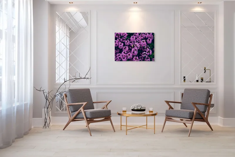 Tablou Canvas, "Albine printre florile de liliac", Flori, Mov, Albina, Natură, Delicat, Viu, Plante, Verdeață, 100 x 70 cm – poza 5