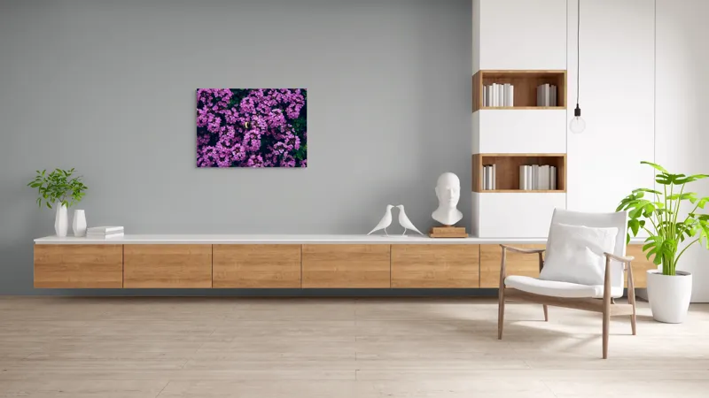 Tablou Canvas, "Albine printre florile de liliac", Flori, Mov, Albina, Natură, Delicat, Viu, Plante, Verdeață, 100 x 70 cm – poza 6