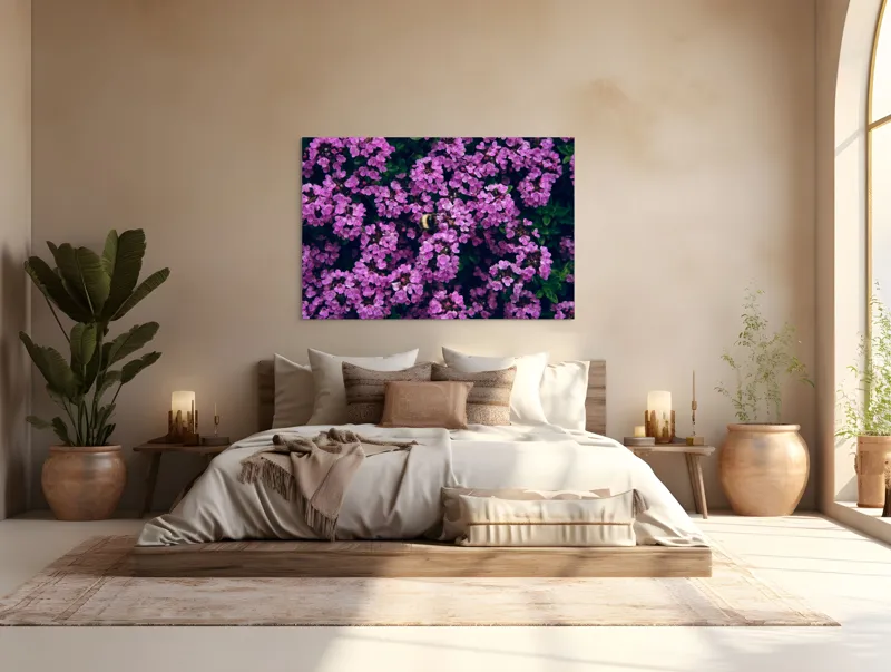 Tablou Canvas, "Albine printre florile de liliac", Flori, Mov, Albina, Natură, Delicat, Viu, Plante, Verdeață, 150 x 100 cm – poza 4