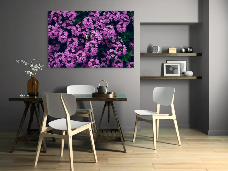 Tablou Canvas, "Albine printre florile de liliac", Flori, Mov, Albina, Natură, Delicat, Viu, Plante, Verdeață, 150 x 100 cm – poza 5