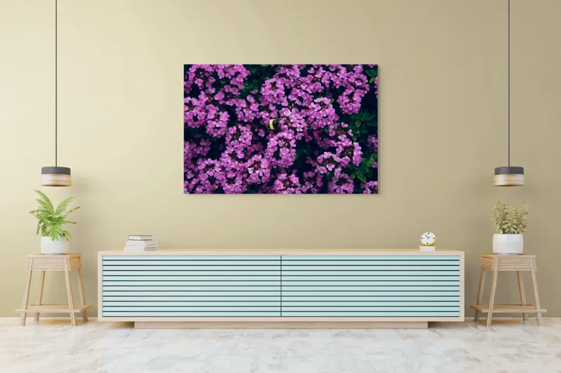 Tablou Canvas, "Albine printre florile de liliac", Flori, Mov, Albina, Natură, Delicat, Viu, Plante, Verdeață, 150 x 100 cm – poza 6