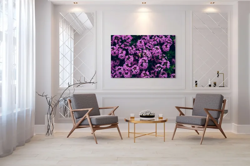 Tablou Canvas, "Albine printre florile de liliac", Flori, Mov, Albina, Natură, Delicat, Viu, Plante, Verdeață, 150 x 100 cm – poza 7