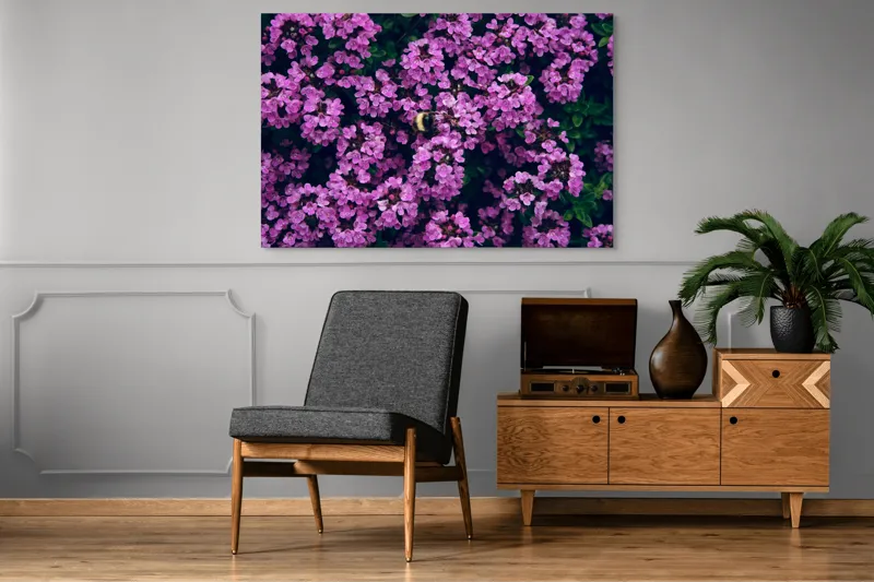 Tablou Canvas, "Albine printre florile de liliac", Flori, Mov, Albina, Natură, Delicat, Viu, Plante, Verdeață, 150 x 100 cm – poza 8