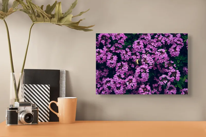 Tablou Canvas, "Albine printre florile de liliac", Flori, Mov, Albina, Natură, Delicat, Viu, Plante, Verdeață, 39 x 26 cm – poza 3