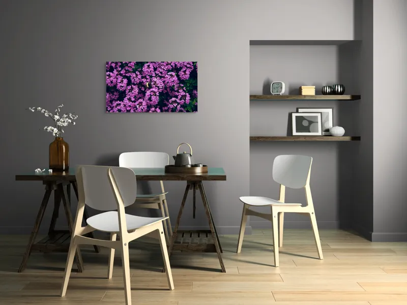 Tablou Canvas, "Albine printre florile de liliac", Flori, Mov, Albina, Natură, Delicat, Viu, Plante, Verdeață, 90 x 50 cm – poza 3