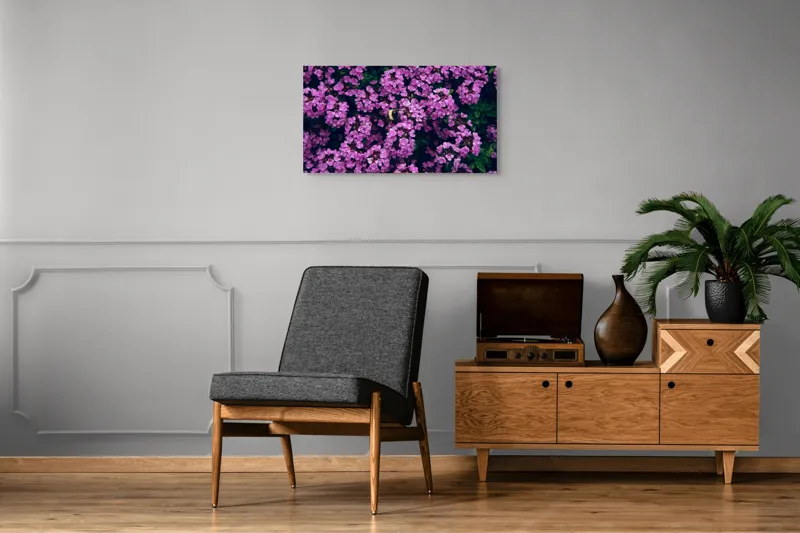 Tablou Canvas, "Albine printre florile de liliac", Flori, Mov, Albina, Natură, Delicat, Viu, Plante, Verdeață, 90 x 50 cm – poza 6