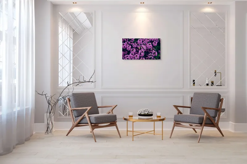 Tablou Canvas, "Albine printre florile de liliac", Flori, Mov, Albina, Natură, Delicat, Viu, Plante, Verdeață, 90 x 50 cm – poza 7