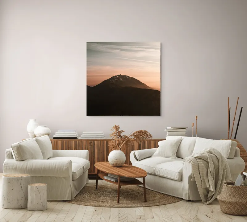 Tablou Canvas, "Muntele sub cerul înserării", Majestic, Solitary, Serene, Elevated, Enigmatic, Tranquil, Ethereal, Expansive, 100 x 100 cm – poza 3