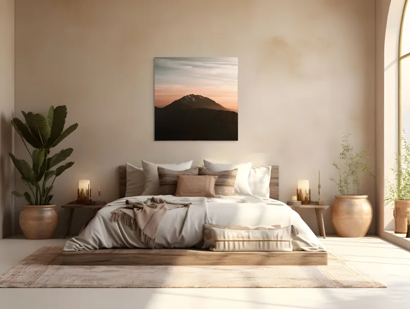 Tablou Canvas, "Muntele sub cerul înserării", Majestic, Solitary, Serene, Elevated, Enigmatic, Tranquil, Ethereal, Expansive, 100 x 100 cm – poza 4