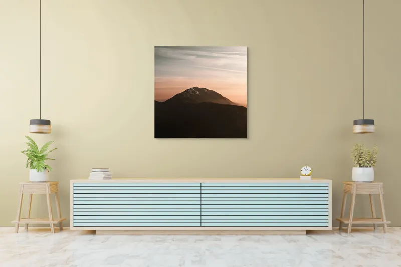 Tablou Canvas, "Muntele sub cerul înserării", Majestic, Solitary, Serene, Elevated, Enigmatic, Tranquil, Ethereal, Expansive, 100 x 100 cm – poza 5