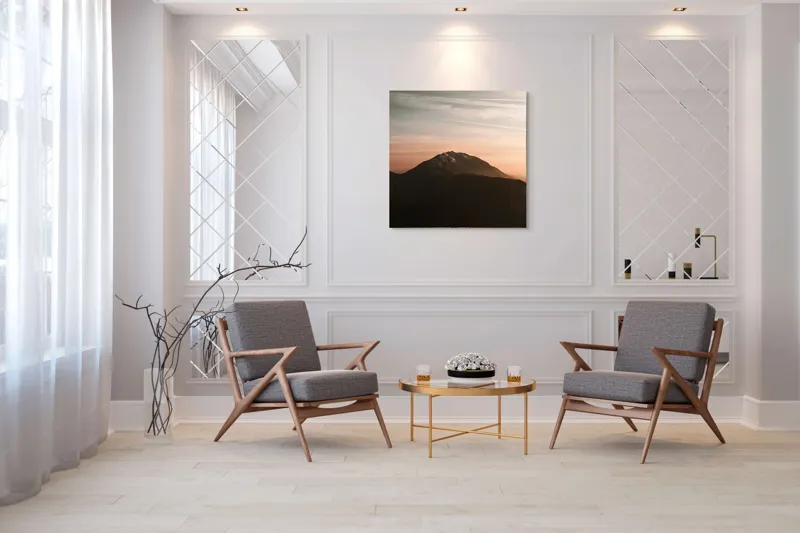 Tablou Canvas, "Muntele sub cerul înserării", Majestic, Solitary, Serene, Elevated, Enigmatic, Tranquil, Ethereal, Expansive, 100 x 100 cm – poza 7