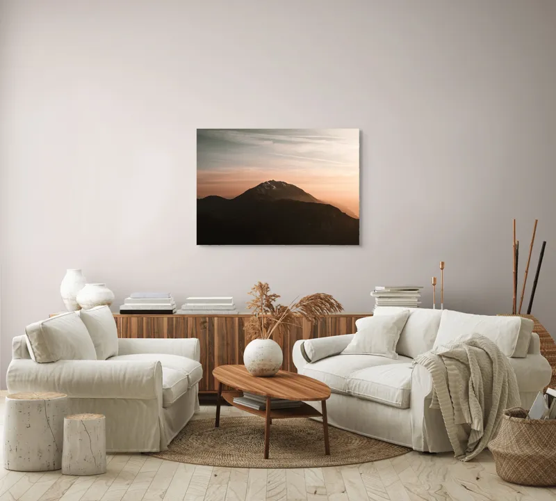 Tablou Canvas, "Muntele sub cerul înserării", Majestic, Solitary, Serene, Elevated, Enigmatic, Tranquil, Ethereal, Expansive, 100 x 70 cm – poza 3