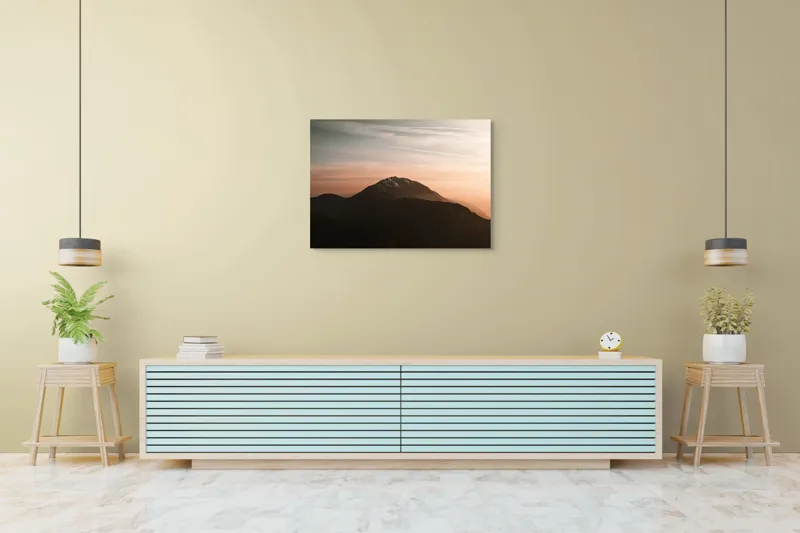 Tablou Canvas, "Muntele sub cerul înserării", Majestic, Solitary, Serene, Elevated, Enigmatic, Tranquil, Ethereal, Expansive, 100 x 70 cm – poza 4