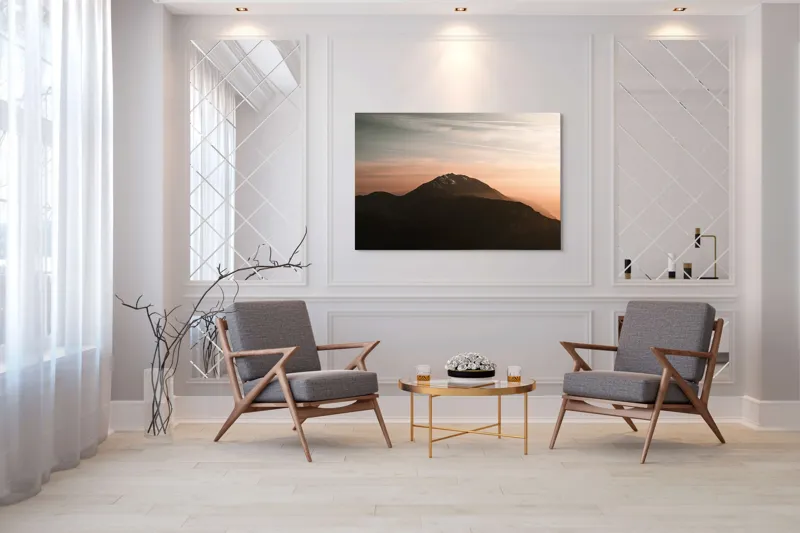 Tablou Canvas, "Muntele sub cerul înserării", Majestic, Solitary, Serene, Elevated, Enigmatic, Tranquil, Ethereal, Expansive, 150 x 100 cm – poza 7