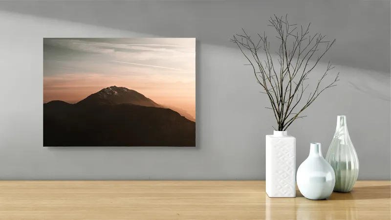 Tablou Canvas, "Muntele sub cerul înserării", Majestic, Solitary, Serene, Elevated, Enigmatic, Tranquil, Ethereal, Expansive, 54 x 39 cm – poza 3