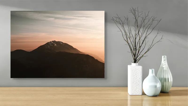 Tablou Canvas, "Muntele sub cerul înserării", Majestic, Solitary, Serene, Elevated, Enigmatic, Tranquil, Ethereal, Expansive, 70 x 50 cm – poza 3