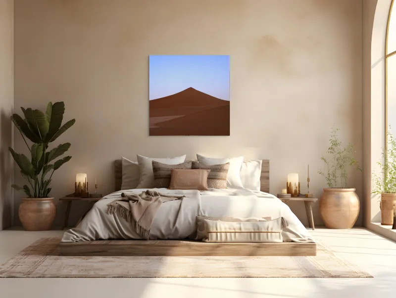 Tablou Canvas, "Dunele tăcute sub cerul albastru", Deșert, Dune, Nisip, Cer, Apus, 100 x 100 cm – poza 4