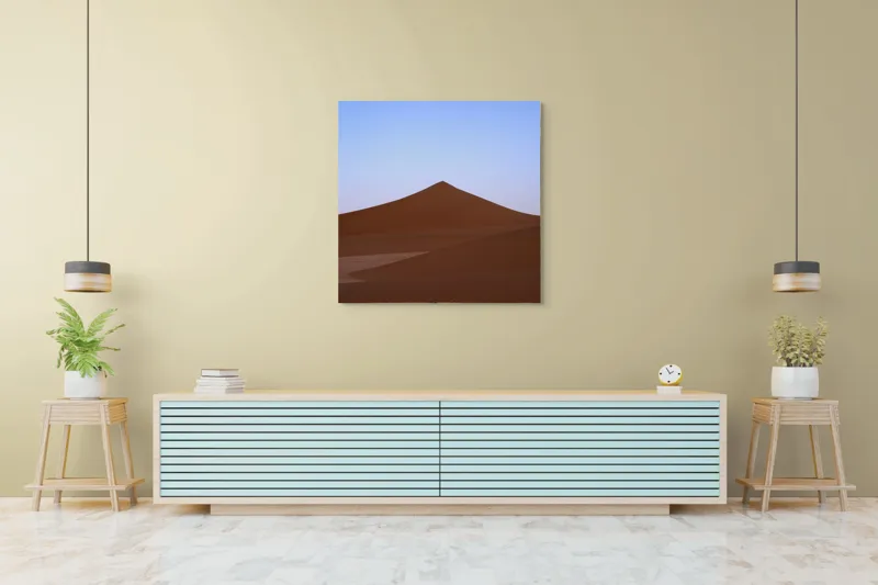 Tablou Canvas, "Dunele tăcute sub cerul albastru", Deșert, Dune, Nisip, Cer, Apus, 100 x 100 cm – poza 5