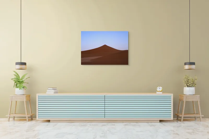 Tablou Canvas, "Dunele tăcute sub cerul albastru", Deșert, Dune, Nisip, Cer, Apus, 100 x 70 cm – poza 4