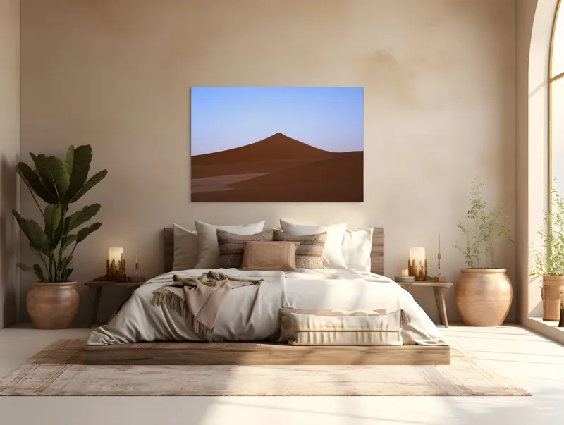 Tablou Canvas, "Dunele tăcute sub cerul albastru", Deșert, Dune, Nisip, Cer, Apus, 150 x 100 cm – poza 4