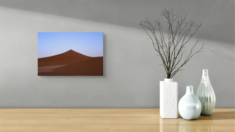 Tablou Canvas, "Dunele tăcute sub cerul albastru", Deșert, Dune, Nisip, Cer, Apus, 39 x 26 cm – poza 8