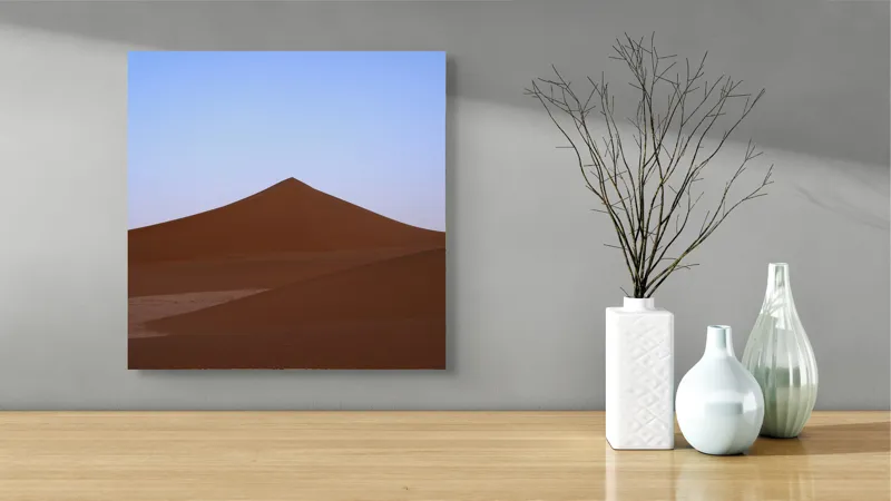 Tablou Canvas, "Dunele tăcute sub cerul albastru", Deșert, Dune, Nisip, Cer, Apus, 50 x 50 cm – poza 3