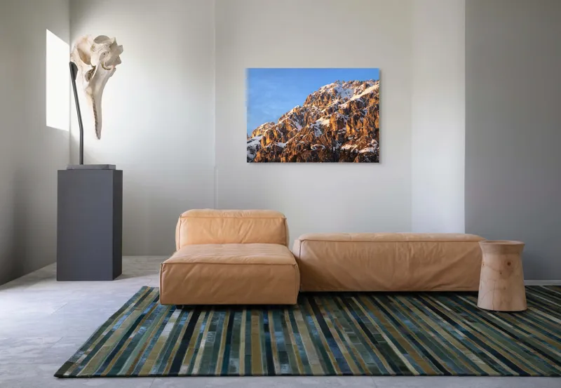 Tablou Canvas, "Splendoarea munților la apus", Munți, Zăpadă, Răsărit, Piatră, Cer, Lumină, Umbre, Peisaj, Natură, Pitoresc., 100 x 70 cm – poza 7