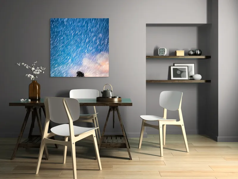 Tablou Canvas, "Copacul sub ploaia de stele", Cer, Stele, Mișcare, Copac, Solitar, Peisaj, Noapte, Lumină, Cerneală, Albastru, 100 x 100 cm – poza 6