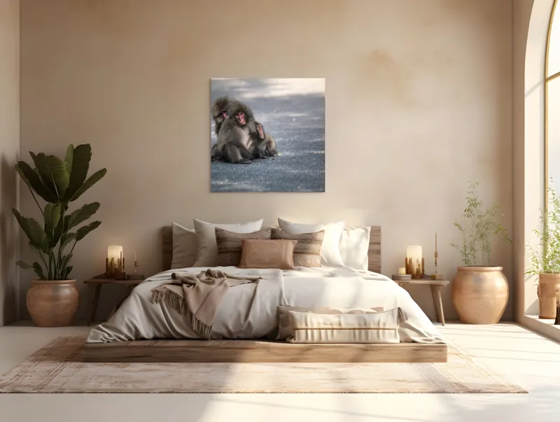 Tablou Canvas, "Două maimuțe stând pe drum", 100 x 100 cm – poza 4