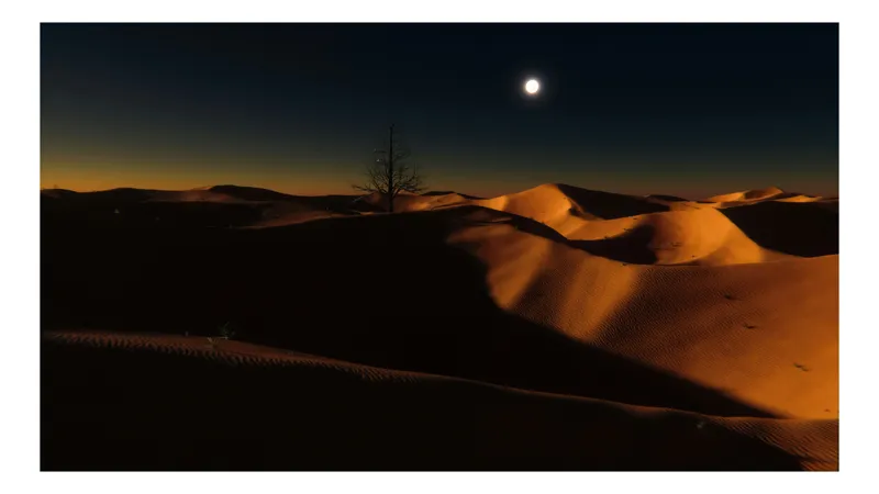 Tablou Canvas, "Noapte senină în deșertul singuratic", Deșert, Noapte, Lună, Dune, Sclipiri, Umbre, Solitudine, Mister, Întuneric, Lumină., 70 x 50 cm
