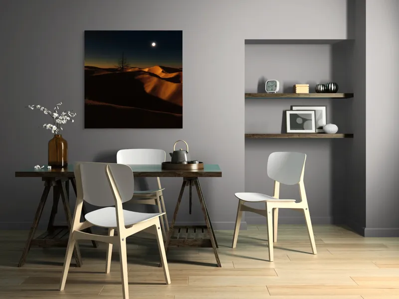 Tablou Canvas, "Noapte senină în deșertul singuratic", Deșert, Noapte, Lună, Dune, Sclipiri, Umbre, Solitudine, Mister, Întuneric, Lumină., 100 x 100 cm – poza 6