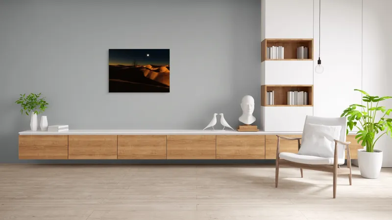 Tablou Canvas, "Noapte senină în deșertul singuratic", Deșert, Noapte, Lună, Dune, Sclipiri, Umbre, Solitudine, Mister, Întuneric, Lumină., 100 x 70 cm – poza 6