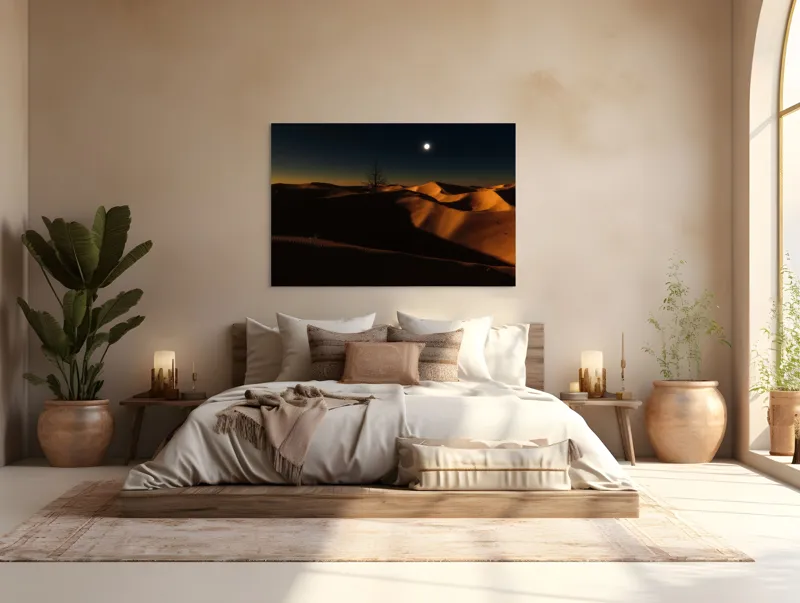 Tablou Canvas, "Noapte senină în deșertul singuratic", Deșert, Noapte, Lună, Dune, Sclipiri, Umbre, Solitudine, Mister, Întuneric, Lumină., 150 x 100 cm – poza 4