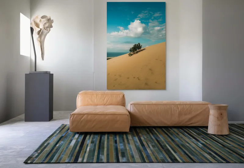 Tablou Canvas, "Planta solitară pe dune pustii", Nisip, Dune, Cer, Nor, Vegetație, Orizont, Albastru, Verde, Pustiu, Natură, 100 x 150 cm – poza 7