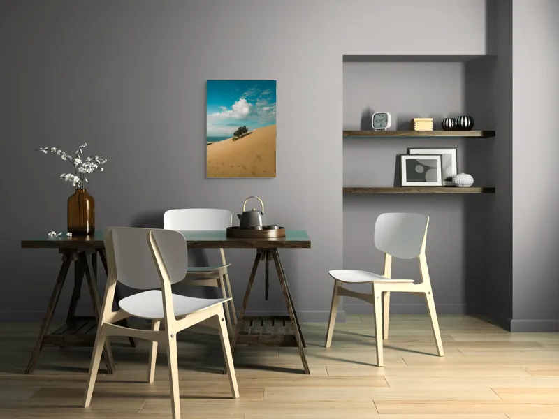 Tablou Canvas, "Planta solitară pe dune pustii", Nisip, Dune, Cer, Nor, Vegetație, Orizont, Albastru, Verde, Pustiu, Natură, 50 x 70 cm – poza 5