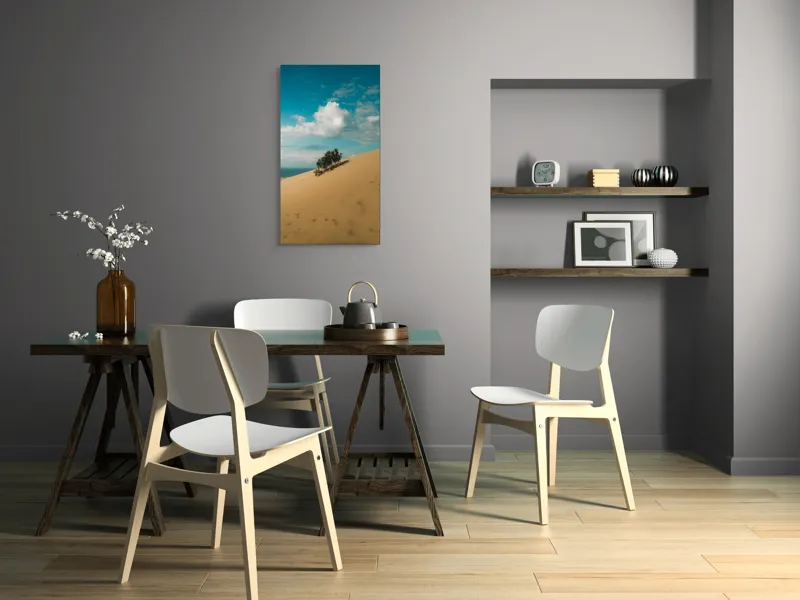 Tablou Canvas, "Planta solitară pe dune pustii", Nisip, Dune, Cer, Nor, Vegetație, Orizont, Albastru, Verde, Pustiu, Natură, 50 x 90 cm – poza 4