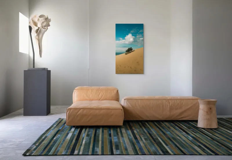 Tablou Canvas, "Planta solitară pe dune pustii", Nisip, Dune, Cer, Nor, Vegetație, Orizont, Albastru, Verde, Pustiu, Natură, 50 x 90 cm – poza 5