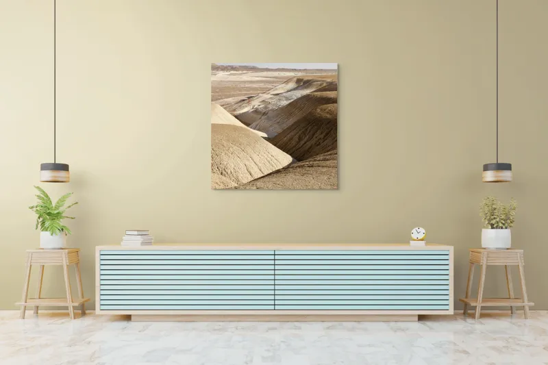 Tablou Canvas, "Peisaj arid cu dealuri albicioase", Vastă, Deșertică, Aridă, Ondulată, Izolată, Selenară, Strălucitoare, Calmă, Eternă, Tăcută, 100 x 100 cm – poza 5