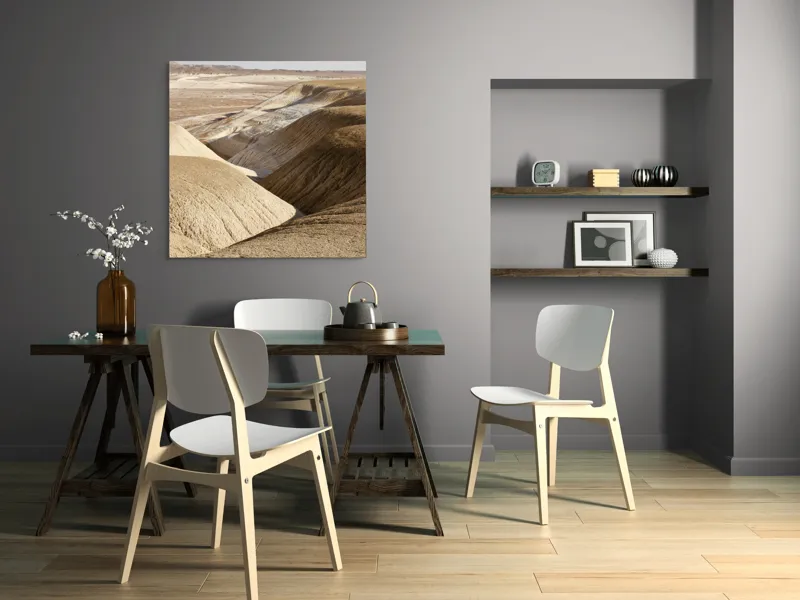 Tablou Canvas, "Peisaj arid cu dealuri albicioase", Vastă, Deșertică, Aridă, Ondulată, Izolată, Selenară, Strălucitoare, Calmă, Eternă, Tăcută, 100 x 100 cm – poza 6