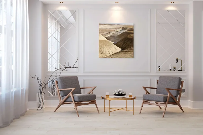 Tablou Canvas, "Peisaj arid cu dealuri albicioase", Vastă, Deșertică, Aridă, Ondulată, Izolată, Selenară, Strălucitoare, Calmă, Eternă, Tăcută, 100 x 100 cm – poza 7