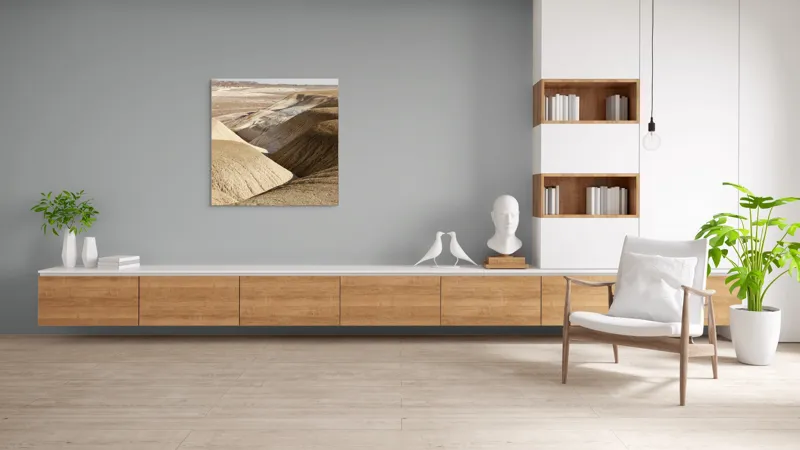 Tablou Canvas, "Peisaj arid cu dealuri albicioase", Vastă, Deșertică, Aridă, Ondulată, Izolată, Selenară, Strălucitoare, Calmă, Eternă, Tăcută, 100 x 100 cm – poza 8