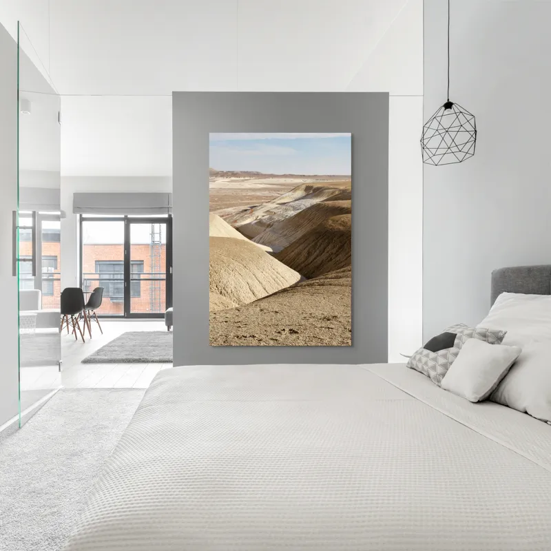 Tablou Canvas, "Peisaj arid cu dealuri albicioase", Vastă, Deșertică, Aridă, Ondulată, Izolată, Selenară, Strălucitoare, Calmă, Eternă, Tăcută, 100 x 150 cm – poza 5