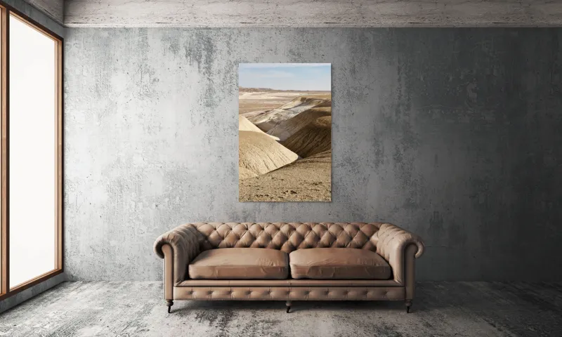 Tablou Canvas, "Peisaj arid cu dealuri albicioase", Vastă, Deșertică, Aridă, Ondulată, Izolată, Selenară, Strălucitoare, Calmă, Eternă, Tăcută, 100 x 150 cm – poza 6