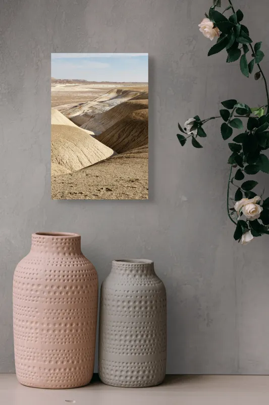 Tablou Canvas, "Peisaj arid cu dealuri albicioase", Vastă, Deșertică, Aridă, Ondulată, Izolată, Selenară, Strălucitoare, Calmă, Eternă, Tăcută, 26 x 39 cm – poza 6