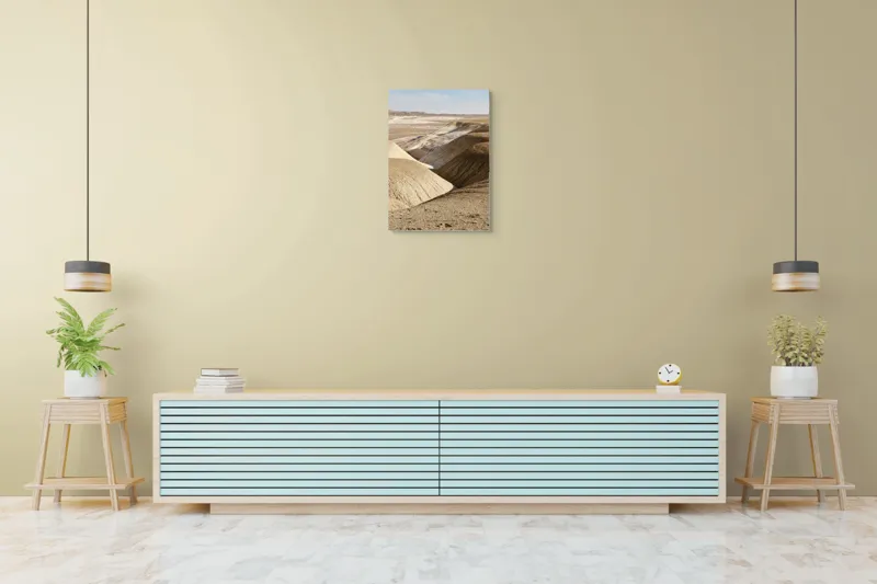 Tablou Canvas, "Peisaj arid cu dealuri albicioase", Vastă, Deșertică, Aridă, Ondulată, Izolată, Selenară, Strălucitoare, Calmă, Eternă, Tăcută, 50 x 70 cm – poza 6