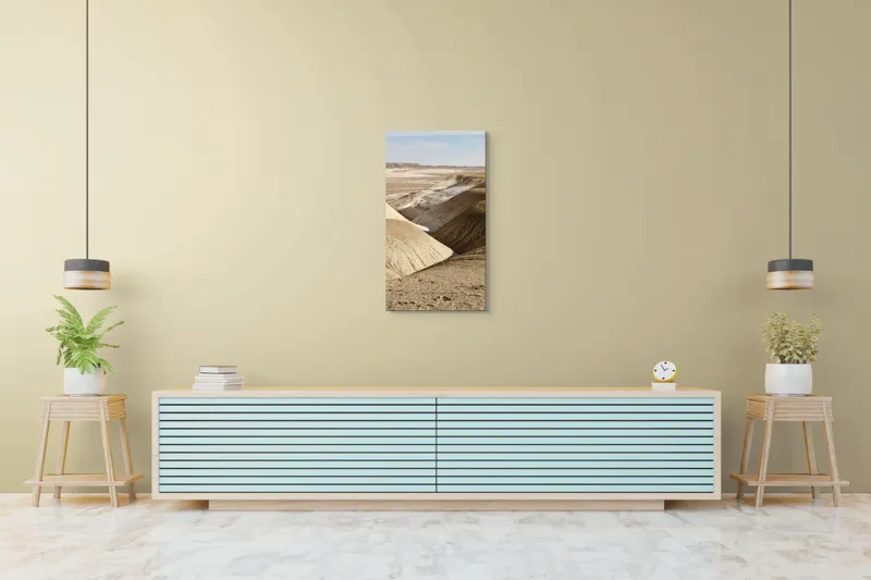 Tablou Canvas, "Peisaj arid cu dealuri albicioase", Vastă, Deșertică, Aridă, Ondulată, Izolată, Selenară, Strălucitoare, Calmă, Eternă, Tăcută, 50 x 90 cm – poza 6
